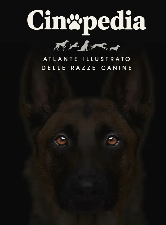 Copertina di Cinopedia: il muso di un pastore belga nel buio